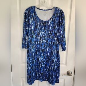 Reel Legends Blue Patterned Keep-It Cool Outdoor Fishing Cruise 3/4 SL Dress S M